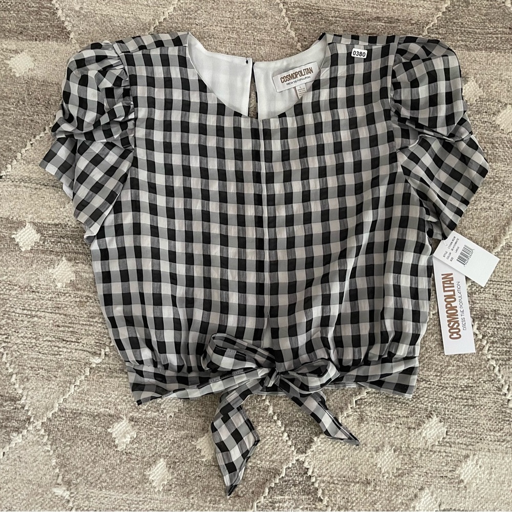 Dress The Population x Cosmopolitan cropped top, NWT, Large, Black/white check